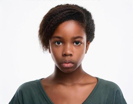 close up portrait of african teenager with defined defined short curly dreads on white background free photo